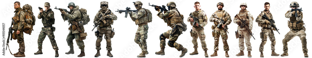 Pack of soldier armed and vigilant stands ready to defend and protect set Pack of soldier armed and vigilant stands ready to defend and protect set