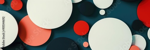 Abstract Design: Black, White, and Red Circles on Teal