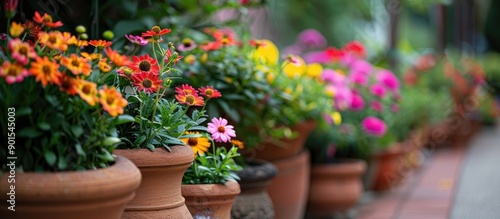 Wallpaper Mural Urban living enhanced by potted flowers for gardening and design. Background with selective focus, ideal for text or lettering, providing copy space image. Torontodigital.ca