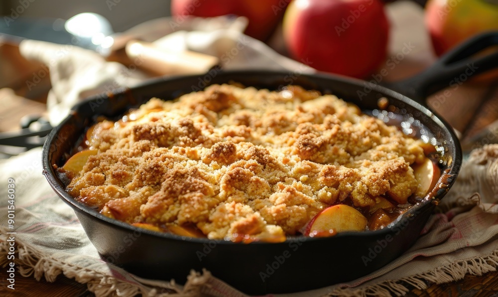 Warm apple cobbler in a cast iron skillet Warm apple cobbler in a cast iron skillet