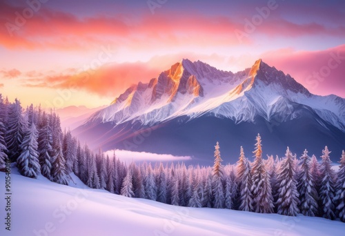 sunrise over snowy mountain ridge radiant morning light illuminating snow capped peaks serene winter landscape, alpine, ascent, beauty, bright, cloud, clean