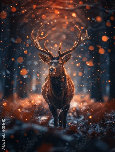 a deer with antlers standing in a forest © Aliaksandr Siamko