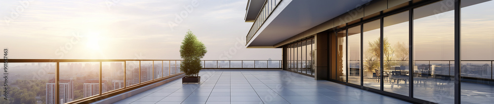 View apartment luxury balcony modern terrace 3D house city residential. Condominium luxury view apartment real window project penthouse complex new exterior hotel design architecture home family high