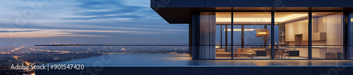Obraz na płótnie View apartment luxury balcony modern terrace 3D house city residential. Condominium luxury view apartment real window project penthouse complex new exterior hotel design architecture home family high w salonie