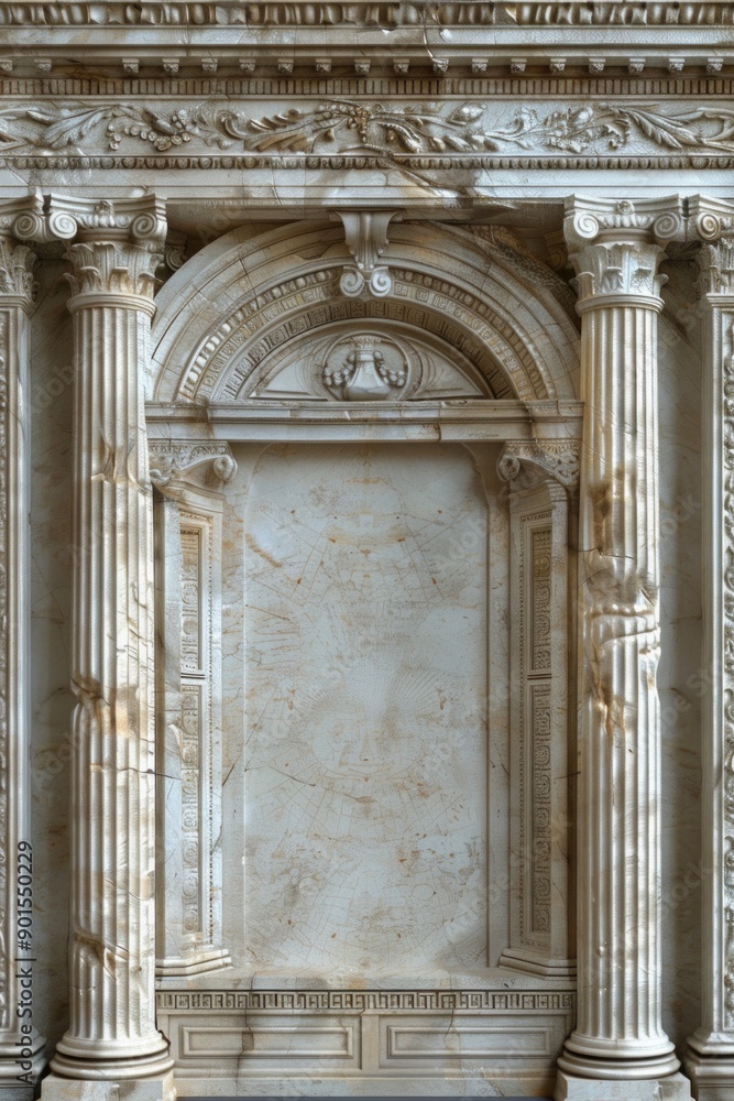 Obraz premium Ancient Greek Temple Frame with marble columns, intricate friezes, and olive branches. 