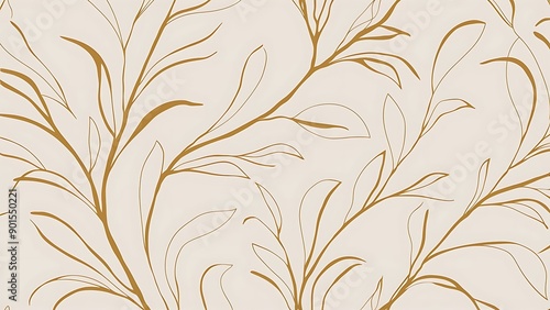 Vector seamless pattern with elegant simple lines, gold on white background, fine art print