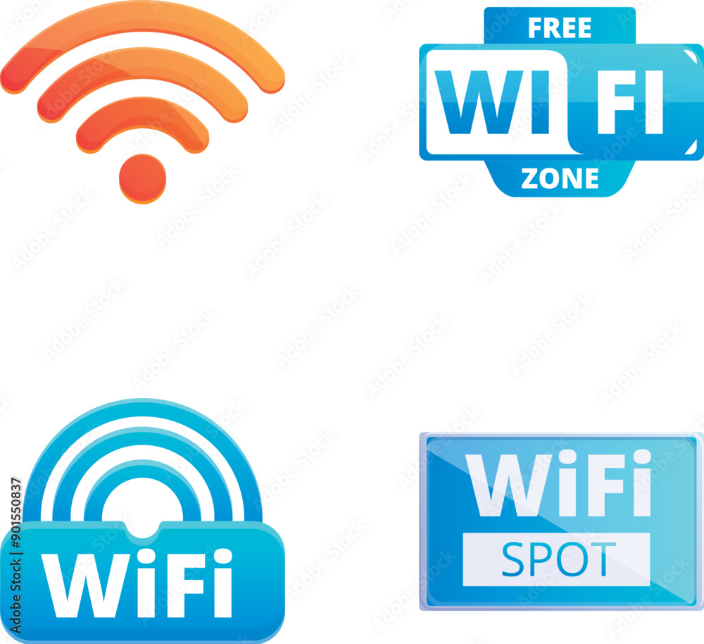 Wifi zone icons set cartoon vector. Wireless and free wi fi hotspot. Internet technology Wifi zone icons set cartoon vector. Wireless and free wi fi hotspot. Internet technology
