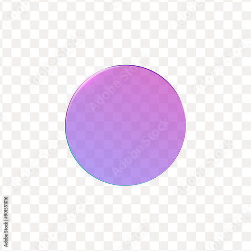 Purple glass circle, 3d vector round holographic glass plate with glare, realistic transparent glossy lens plastic badge