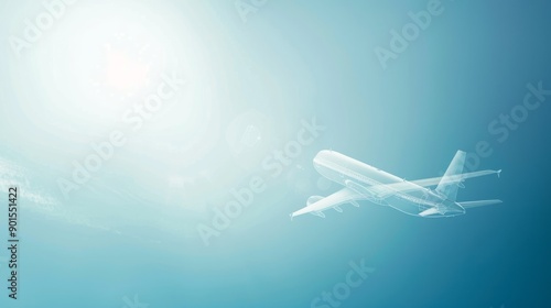 A transparent airplane silhouette overlaying a soft gradient background