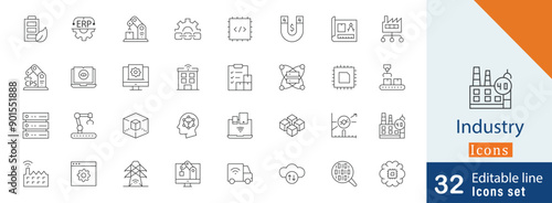 Industry editable outline icons set 