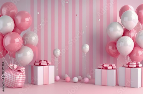 Pink and White Balloon and Gift Decor