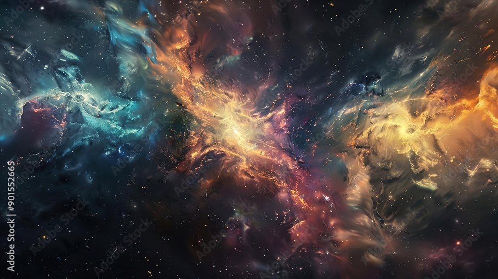 Obraz premium Cosmic Dance: Nebula, Galaxy, Stars, Space Art, Universe, Astronomy, Celestial, Cosmos, Science Fiction