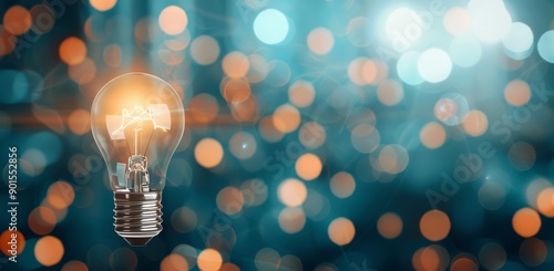 Light Bulb on Blue Bokeh Background