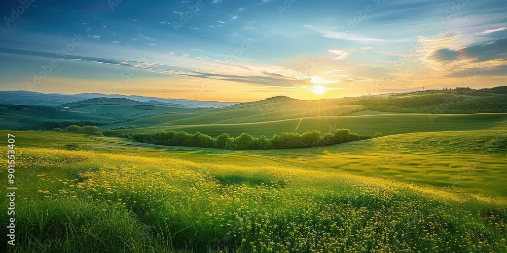 Fototapeta premium Peaceful Sunset Over Rolling Hills