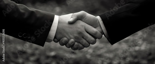 Two hands shake in a business agreement, symbolizing trust.