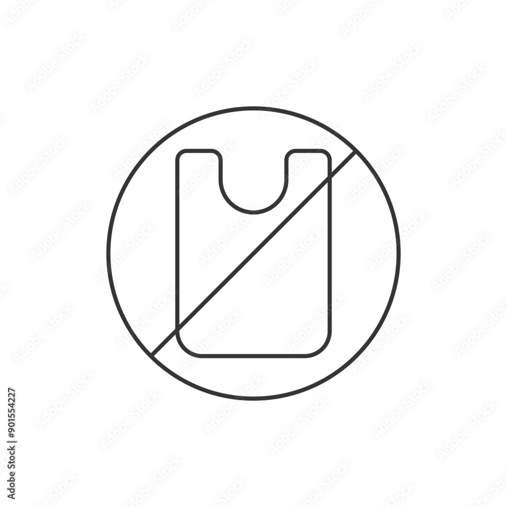 Banning the use of non-degradable polyethylene bags, line icon. Banning the use of non-degradable polyethylene bags, line icon.