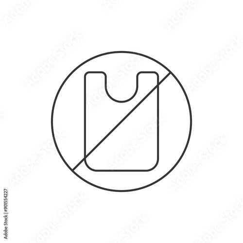 Banning the use of non-degradable polyethylene bags, line icon.