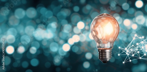 Light Bulb on Blue Bokeh Background