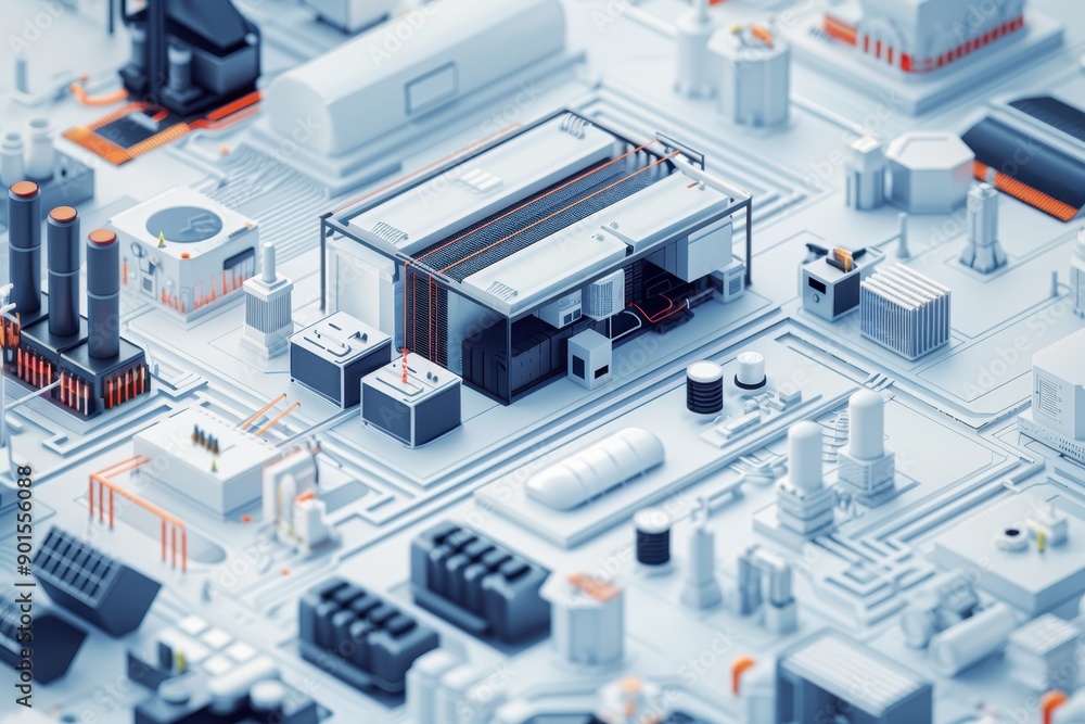 High-tech miniature city model featuring intricate network of structures, connecting lines, and futuristic design in white and gray tones. High-tech miniature city model featuring intricate network of structures, connecting lines, and futuristic design in white and gray tones.