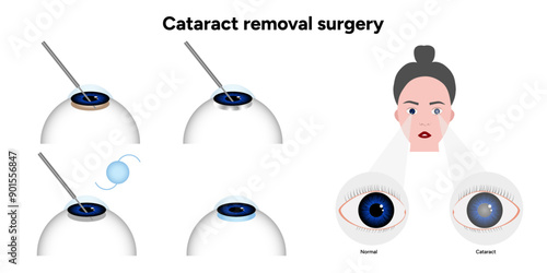 Cataract removal surgery human eye normal and cataract