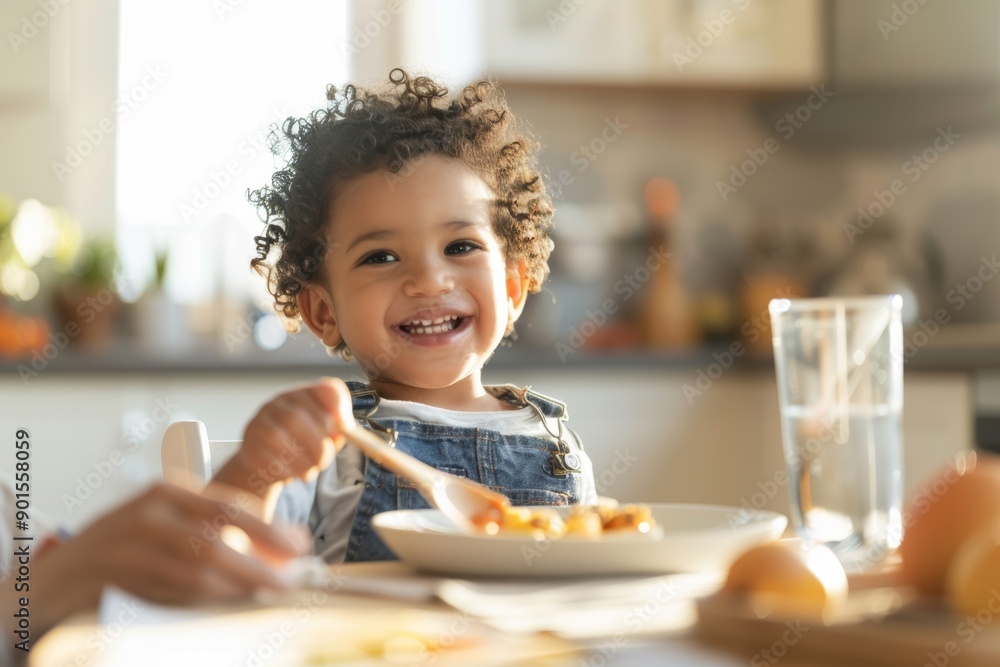 A child bakes breakfast or cookies with a wooden spoon and cake flour on his face. Cooking, food, and cheerful boy at home with bowl, tools, and smile A child bakes breakfast or cookies with a wooden spoon and cake flour on his face. Cooking, food, and cheerful boy at home with bowl, tools, and smile