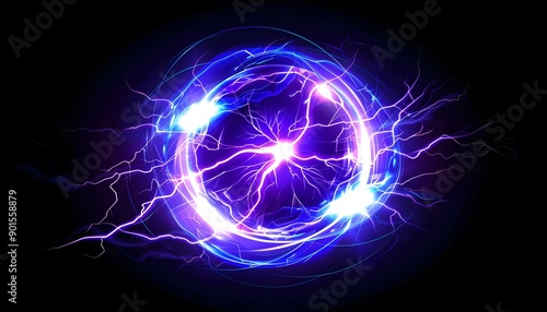 Wallpaper Mural Powerful electrical round discharge hitting from side to side realistic vector illustration isolated on black background. Blazing lightning circle strike in darkness Electric energy flash light effect Torontodigital.ca