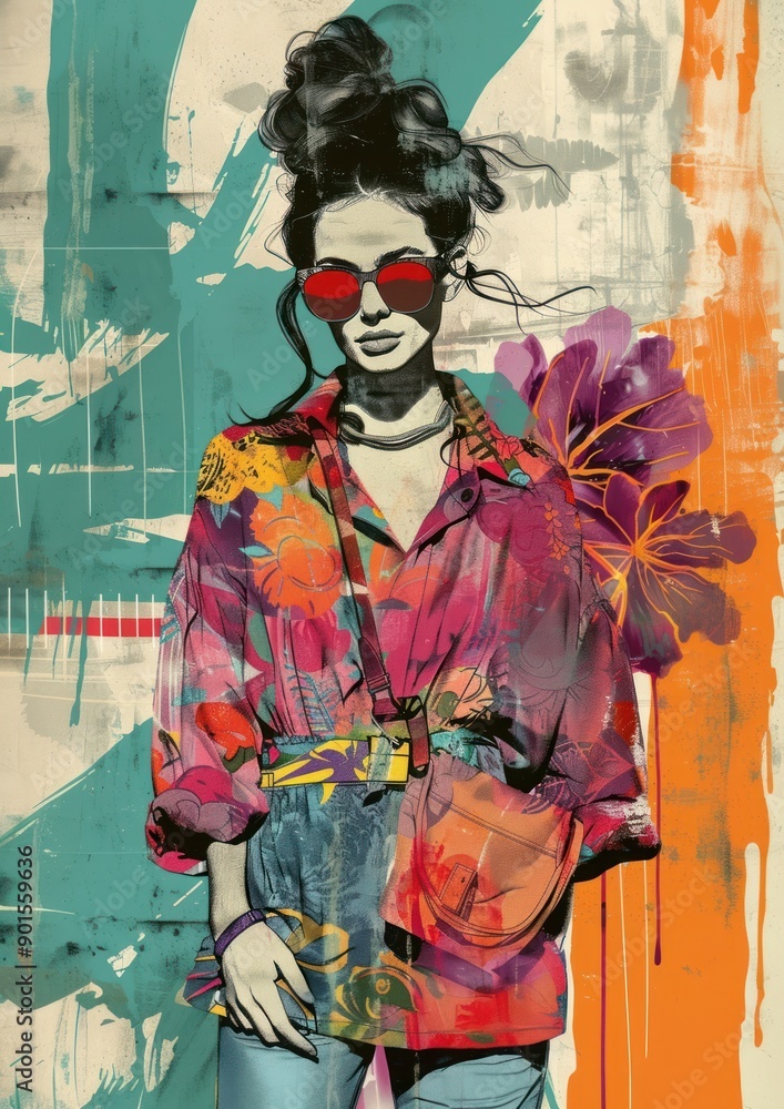 Fototapeta premium Stylish female glasses sunglasses painting.