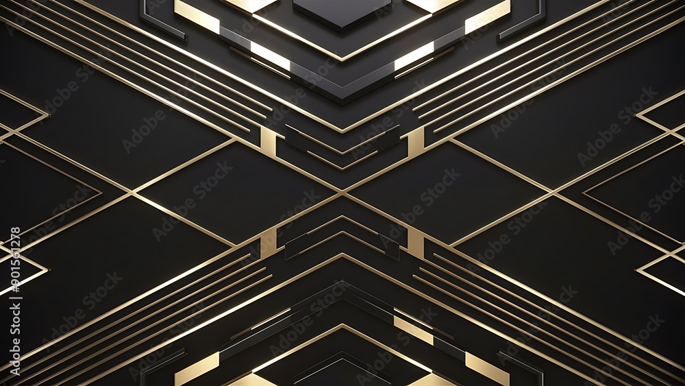 Obraz premium Futuristic black with gold wallpaper pattern.