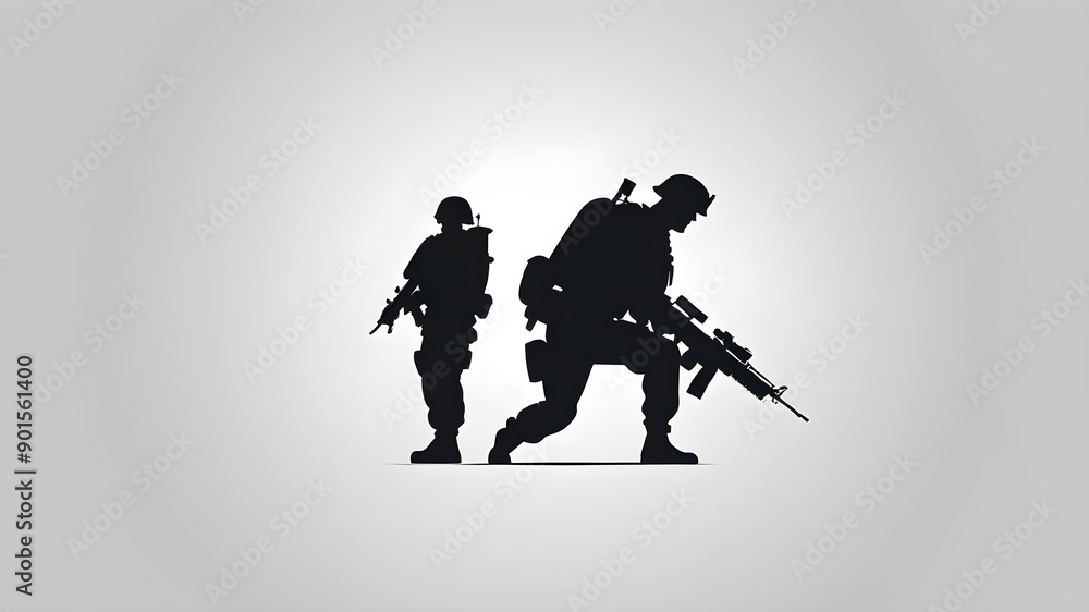 Obraz premium Soldier silhouette logo on white background. Generative AI