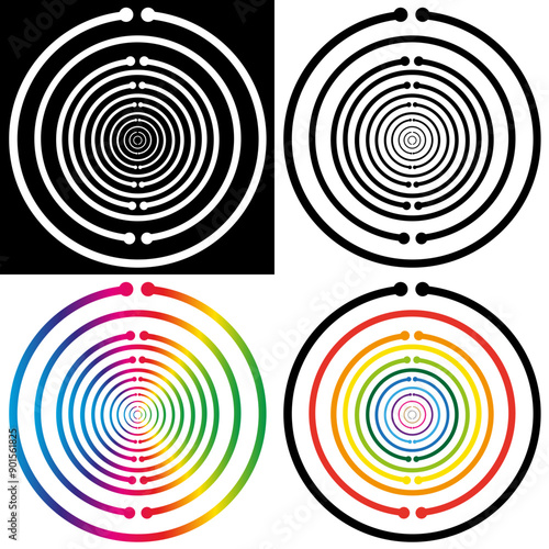 Ensemble de 4 Icônes Antenne de Lakhovsky Oscillateur à Longueur d'Ondes Multiples, Emetteur d'Ondes Scalaires, Harmonisation, Radionique, Vecteur, Couleurs
