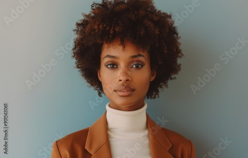 Woman With Curly Hair Looking At Camera