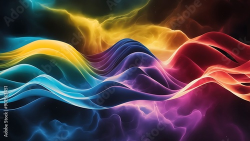 Wallpaper Mural Abstract colorful nebula waves background landscape wallpaper design, blue, yellow, purple, red rainbow colors Torontodigital.ca