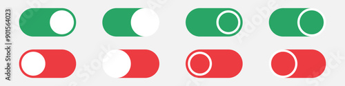 Set of simple toggle switches in different variation. User interfaces buttons. Vector icons in flat style