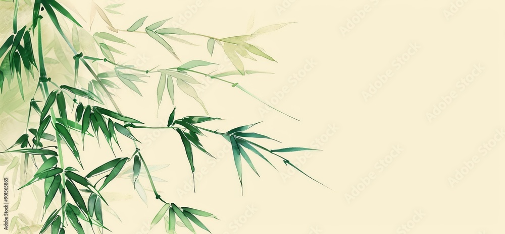 Fototapeta premium Bamboo plant art on textured background in an interior photo wallpaper