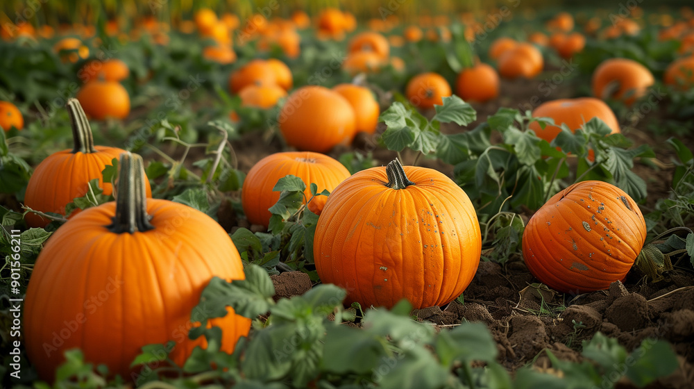 Close-up of a pumpkin patch featuring pumpkins of various sizes amid bright fall foliage, with vibrant colors and a festive atmosphere.
Close-up of a pumpkin patch featuring pumpkins of various sizes amid bright fall foliage, with vibrant colors and a festive atmosphere.
