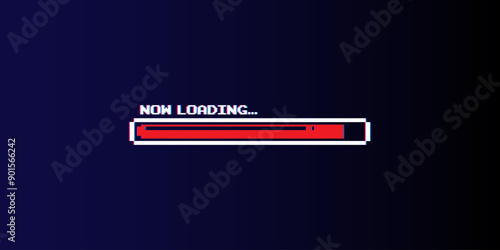 Pixel 8-bit Loading bar with glitch effect.	