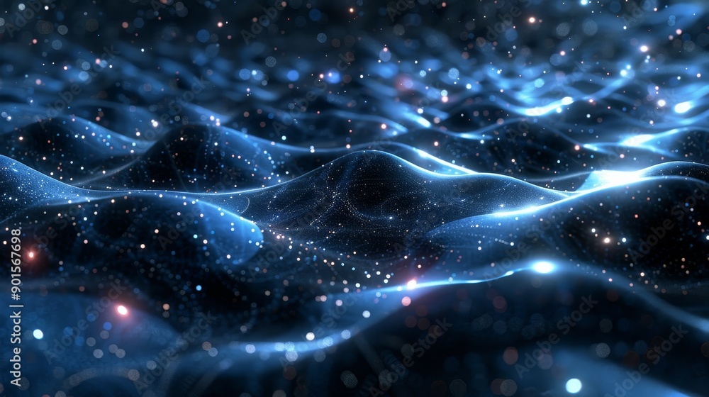 Blue and black background with a clear image of a star cluster in the ...