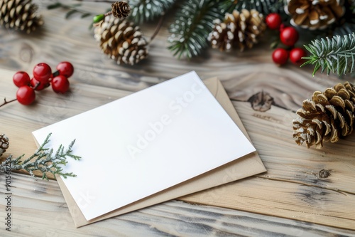 A blank greeting card on a wooden table