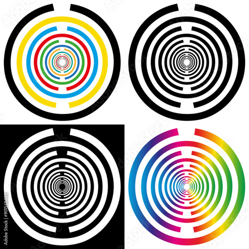 Ensemble de 4 Icônes Antenne de Lakhovsky Oscillateur à Longueur d'Ondes Multiples, Emetteur d'Ondes Scalaires, Harmonisation, Radionique, Vecteur, Couleurs