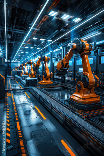 business achievement,  A sleek manufacturing plant with machines operating autonomously, emphasizing reduced labor costs and enhanced quality control due to automation technology.