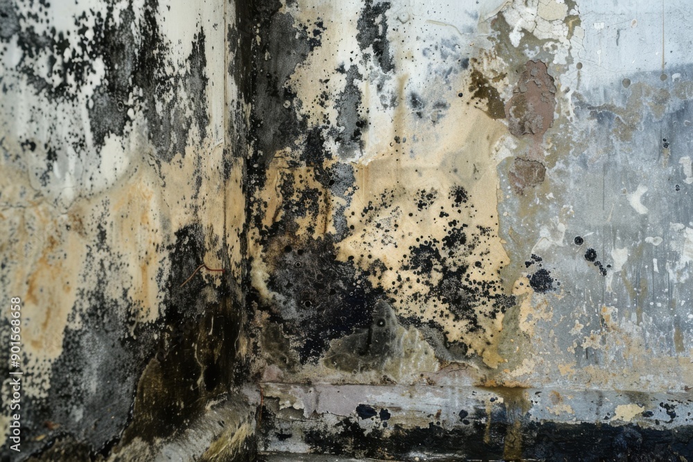 Obraz premium Molded Wall Corner: Damp and Fungal Growth in Interior House