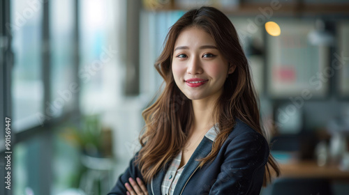 Pension Consultant, A cheerful Asian female displaying various pension fund options in formal dress on a corporate office backdrop. Free Download Pension Consultant, A cheerful Asian female displaying various pension fund options in formal dress on a corporate office backdrop. - GFXLoad