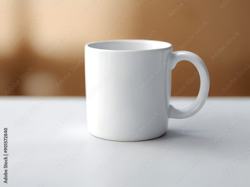 mockup of a white cup standing on a table. mockup of a white cup standing on a table.