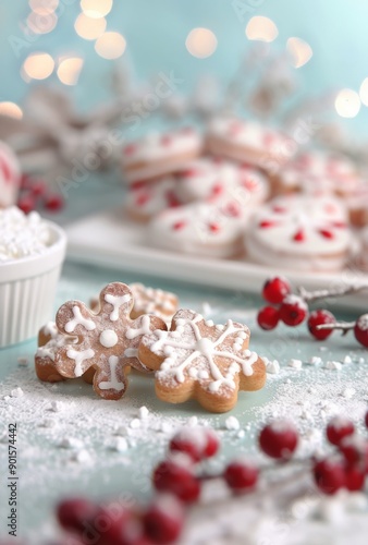 Red Berries and Cookie Cutters on Snowy Surface