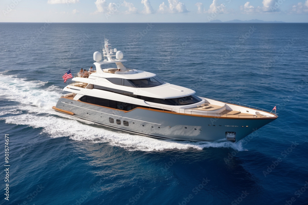 Obraz premium Private yacht sailing on a pristine ocean, offering a personalized and opulent experience for discerning travelers.