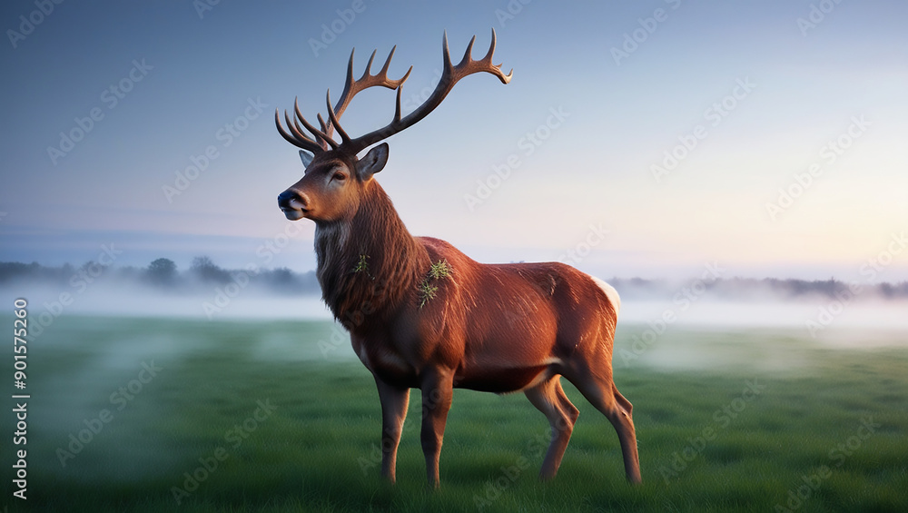 Fototapeta premium Mighty Stag in a Misty Field