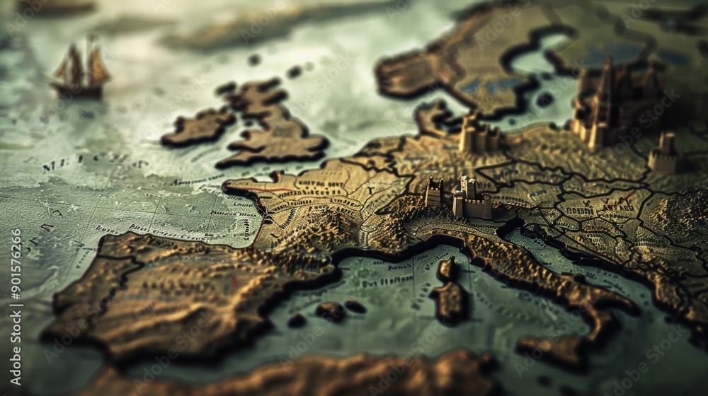 3D World map of the Europe. Exaggerated EU topographic relief. Central Europe, Mediterranean, Scandinavia, UK, Russia, three dimensional continent 3D World map of the Europe. Exaggerated EU topographic relief. Central Europe, Mediterranean, Scandinavia, UK, Russia, three dimensional continent