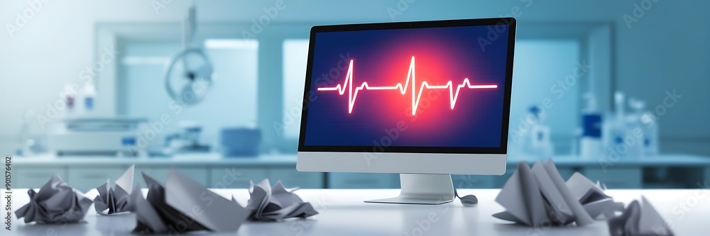 Abstract heartbeat or cardiogram in form of line. Health care and technology concept. Digital signal wave Abstract heartbeat or cardiogram in form of line. Health care and technology concept. Digital signal wave