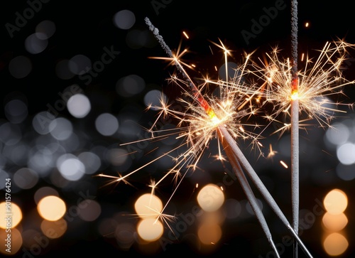 Sparklers Burning at Night