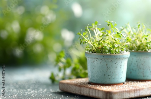Thyme Plants in Blue Pots